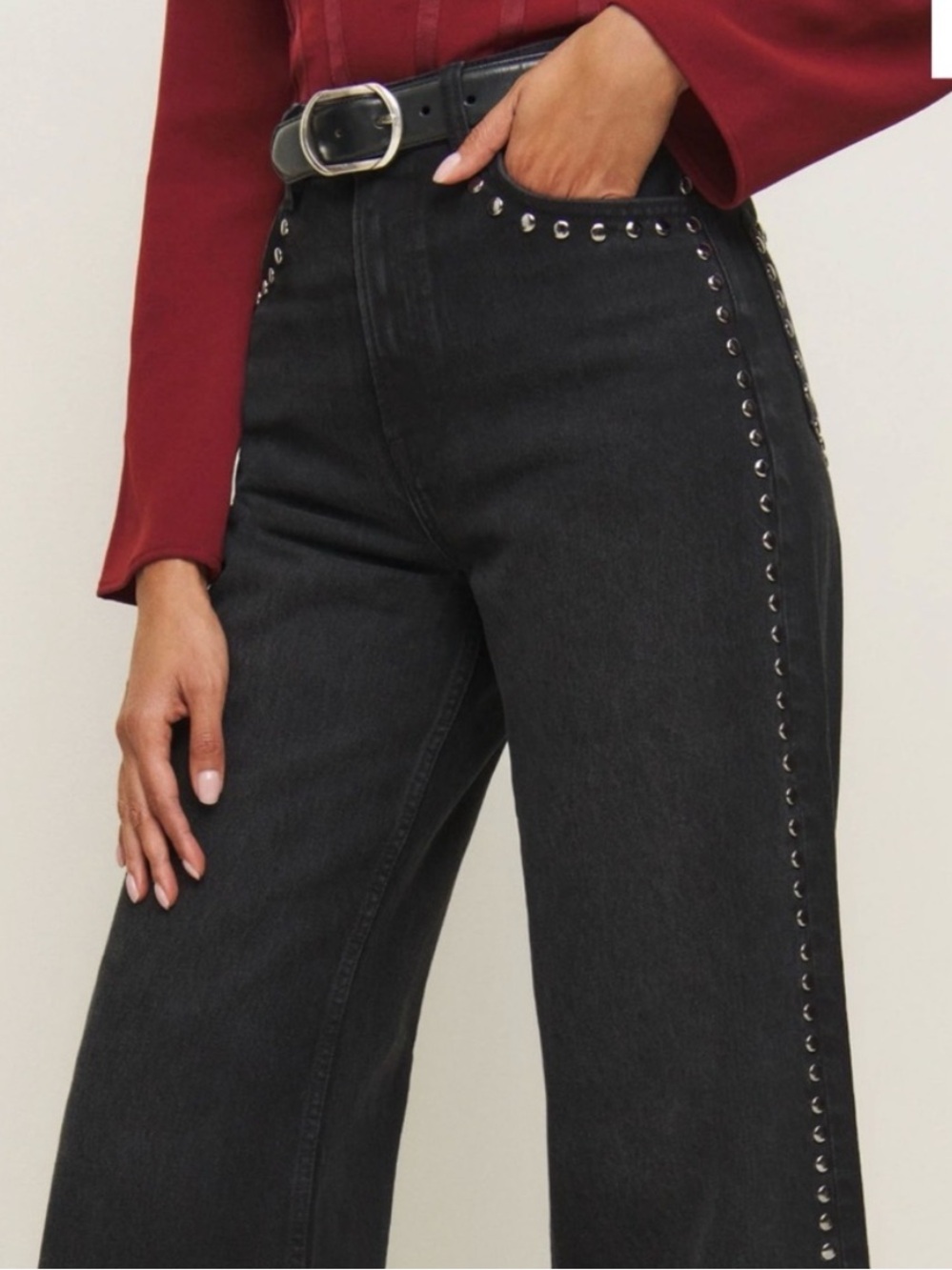 Reformation Cary High Rise Black Studded Jeans